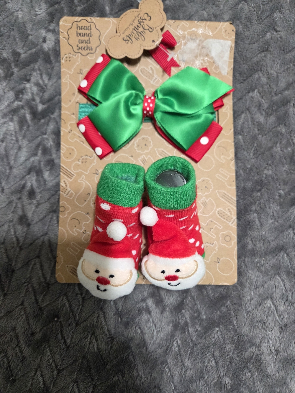 Baby Essentials Red and Green Santa Bow & Socks Set